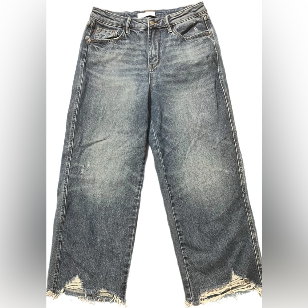 Judy Blue High Waist Rigid Magic Destroy Hem Crop Jeans Wide Leg Womens 9/29